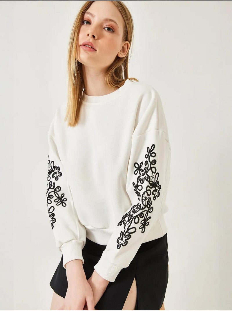 Sweat-shirt à manches brodées lucci Beige argile - Kiabi