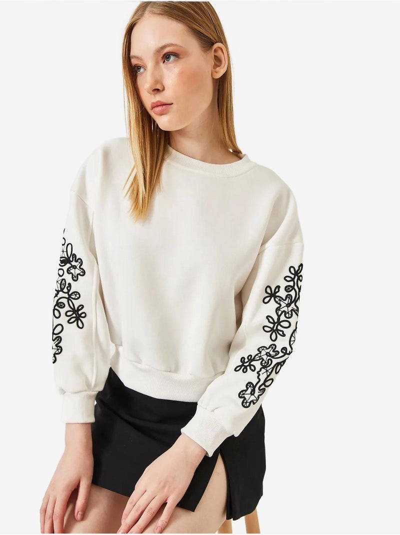 Sweat-shirt à manches brodées lucci Beige argile - Kiabi