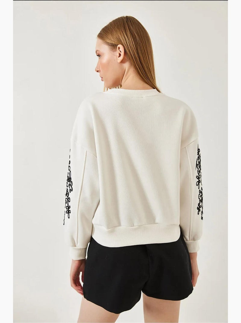 Sweat-shirt à manches brodées lucci Beige argile - Kiabi