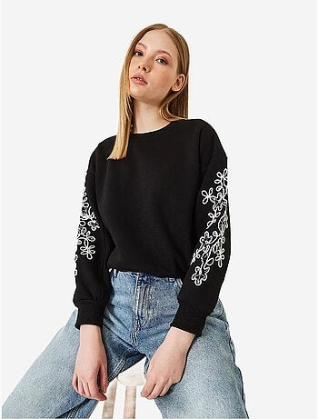 Sweat-shirt à manches brodées lucci