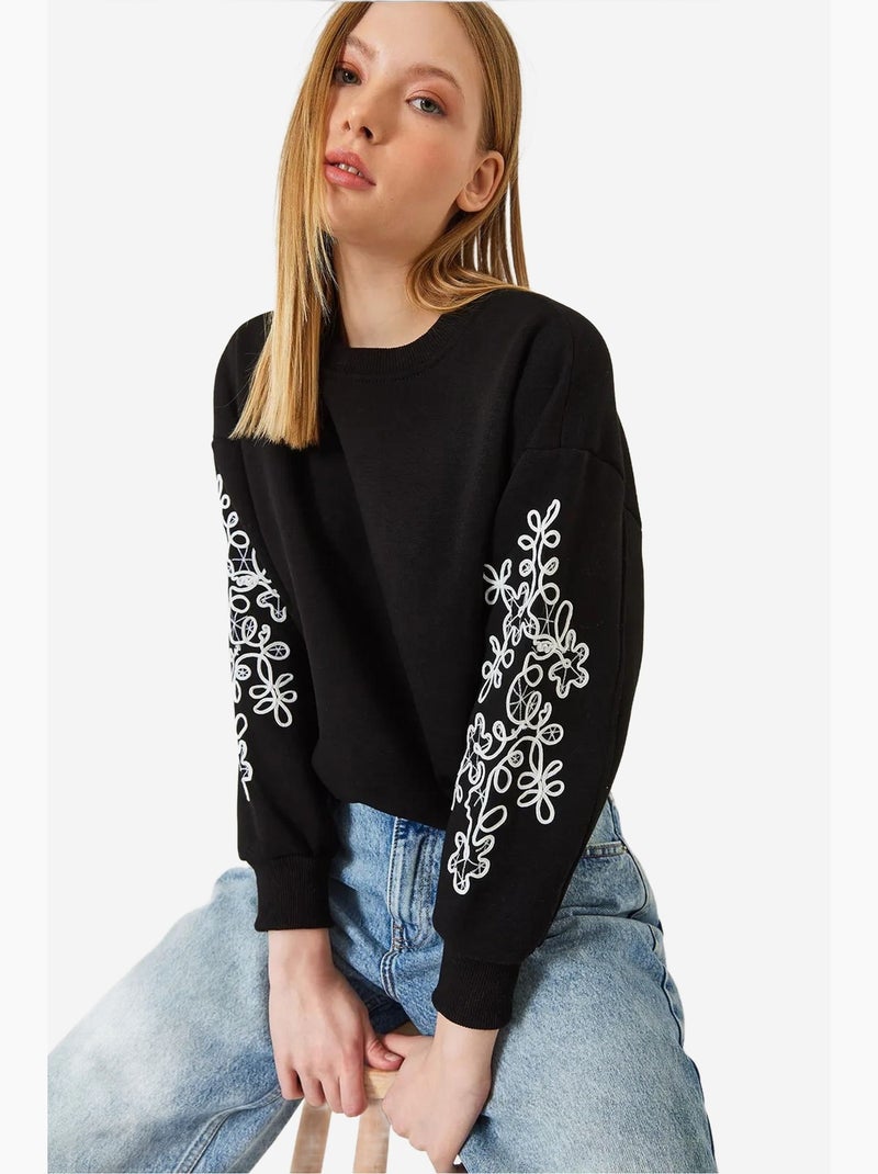 Sweat-shirt à manches brodées lucci Noir - Kiabi