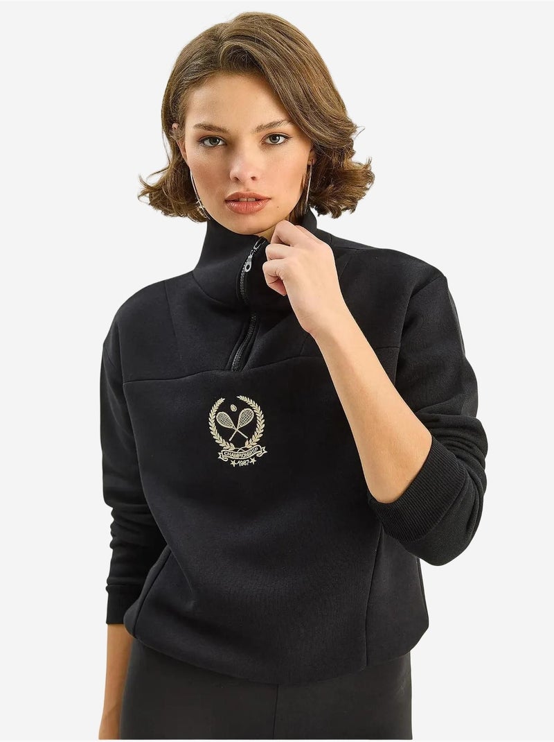 Sweat-shirt à manches longues avec broderie et col zippé lucci Noir - Kiabi