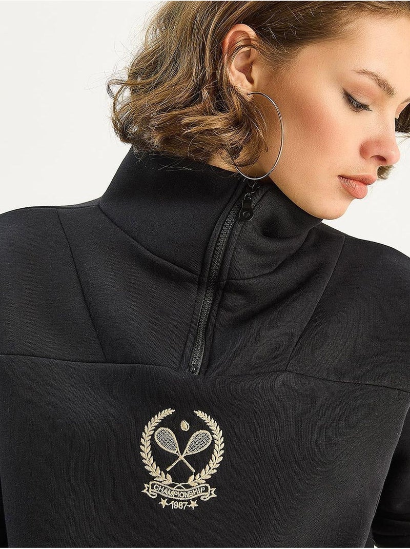 Sweat-shirt à manches longues avec broderie et col zippé lucci Noir - Kiabi