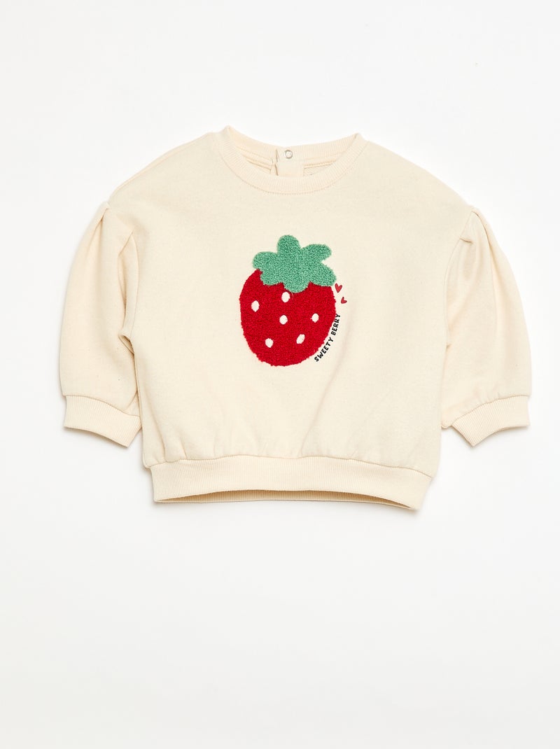 Sweat-shirt à manches longues avec patch en maille bouclette Beige - Kiabi