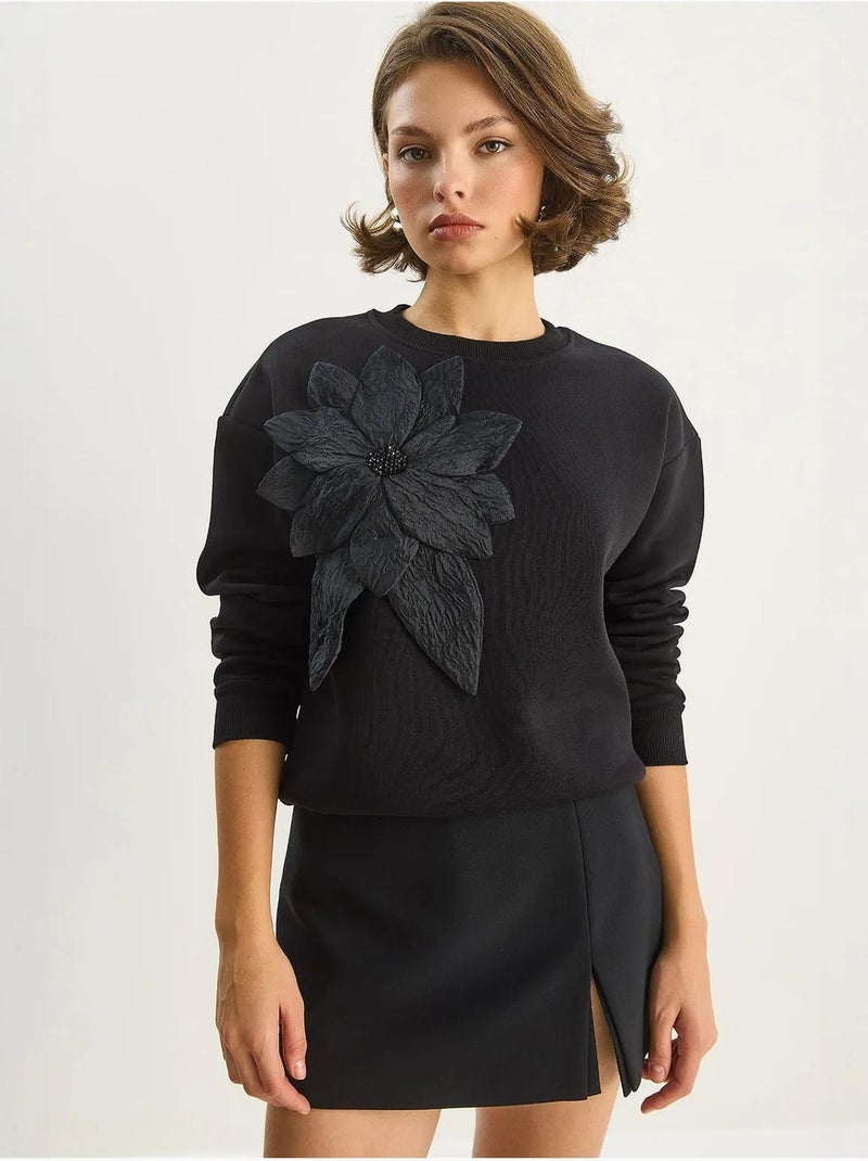 Sweat-shirt à manches longues et col rond avec détails d'accessoires lucci Noir - Kiabi