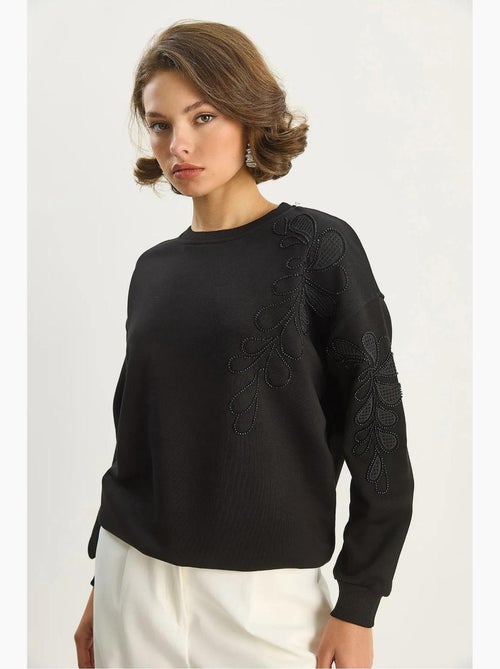 Sweat-shirt à manches longues et col rond brodé lucci - Kiabi Sweat-shirt à manches longues et col rond brodé lucci - Kiabi