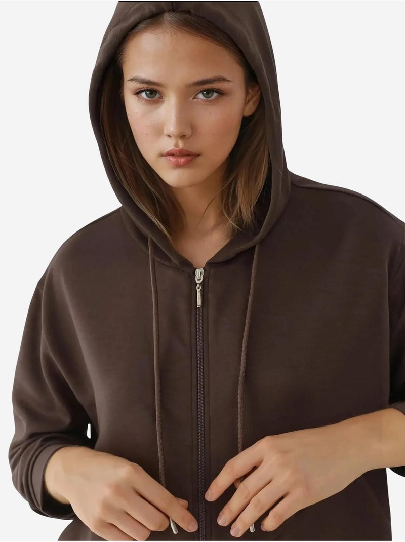 Sweat-shirt à manches longues et col zippé à motifs hiccup Marron clair - Kiabi