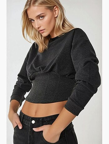 Sweat-shirt ajusté en tricot à col ras du cou et corset hiccup