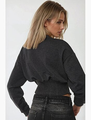 Sweat-shirt ajusté en tricot à col ras du cou et corset hiccup
