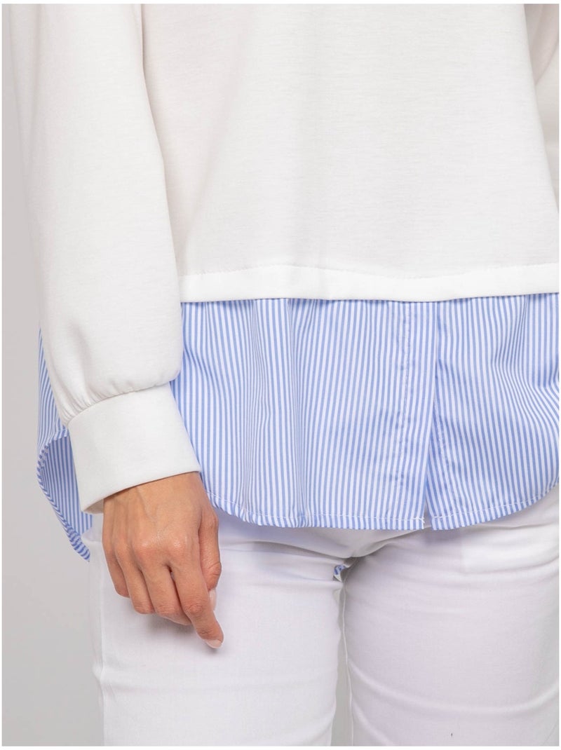 Sweat-shirt avec chemise rayures yevane Blanc - Kiabi
