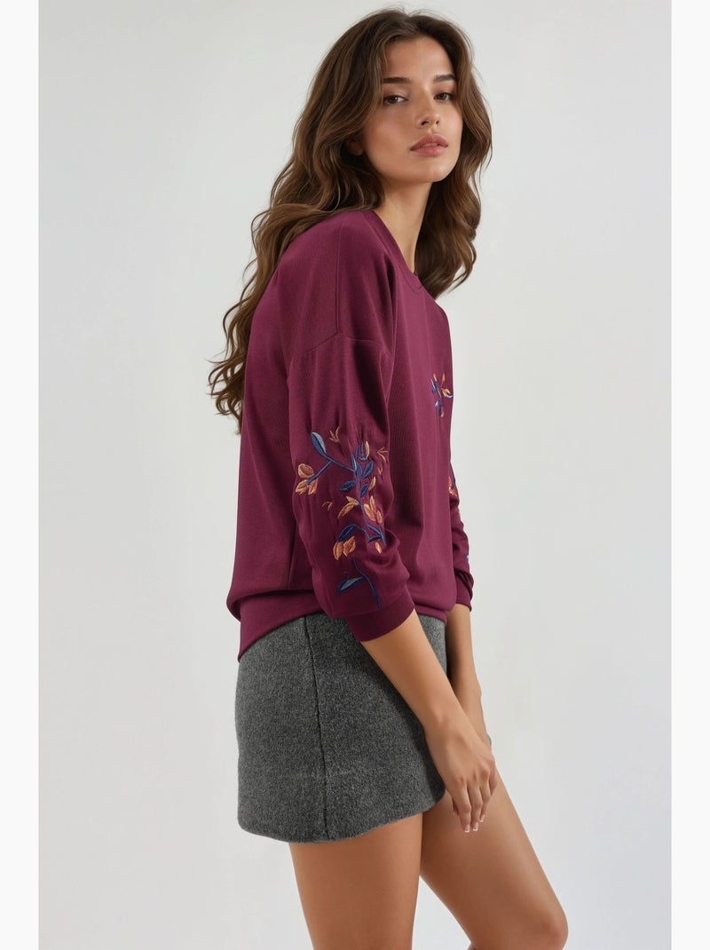 Sweat-shirt brodé à col rond et coupe confortable hiccup Rouge bordeaux - Kiabi