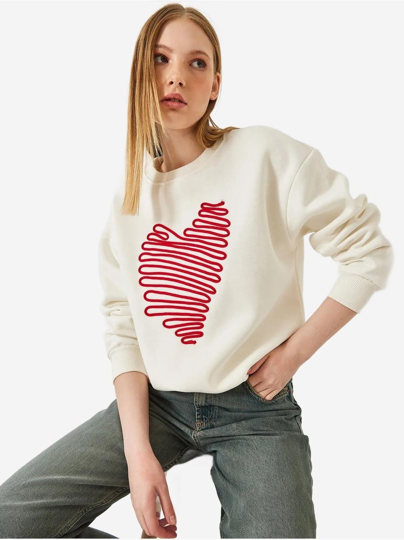 Sweat-shirt brodé cœur lucci Blanc - Kiabi