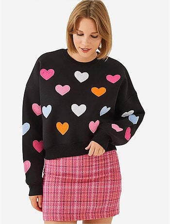 Sweat-shirt brossé triple fil brodé cœur lucci