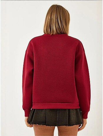 Sweat-shirt brossé trois plis brodé léopard lucci