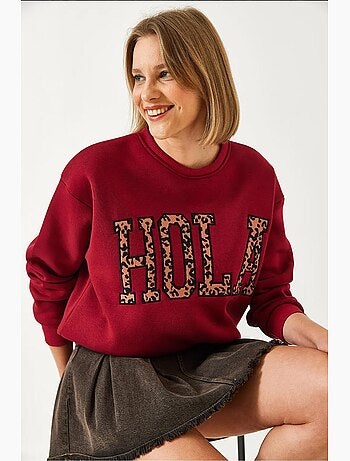 Sweat-shirt brossé trois plis brodé léopard lucci