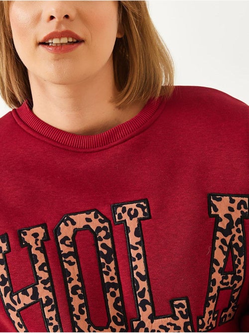 Sweat-shirt brossé trois plis brodé léopard lucci - Kiabi Sweat-shirt brossé trois plis brodé léopard lucci - Kiabi