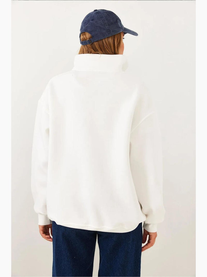 Sweat-shirt col montant demi-zippé à imprimé usa lucci Blanc - Kiabi