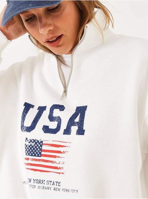 Sweat-shirt col montant demi-zippé à imprimé usa lucci - Kiabi Sweat-shirt col montant demi-zippé à imprimé usa lucci - Kiabi