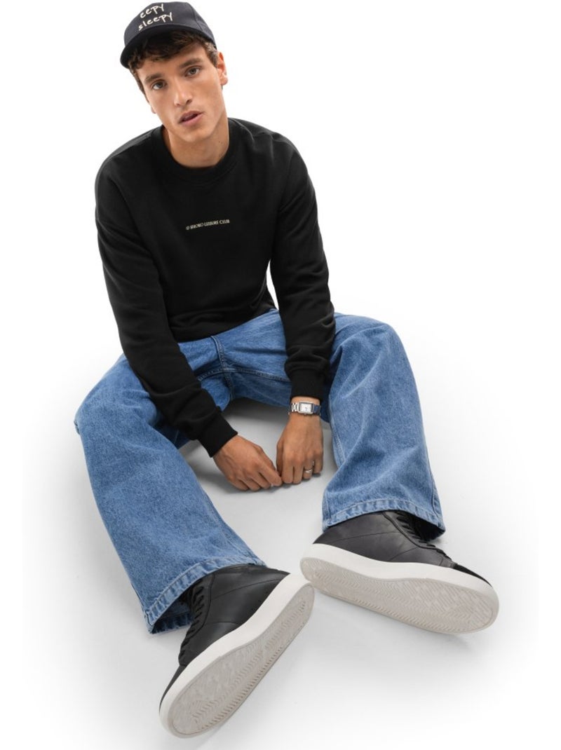 Sweat-shirt coton bio homme lifestyle homme relax Noir - Kiabi