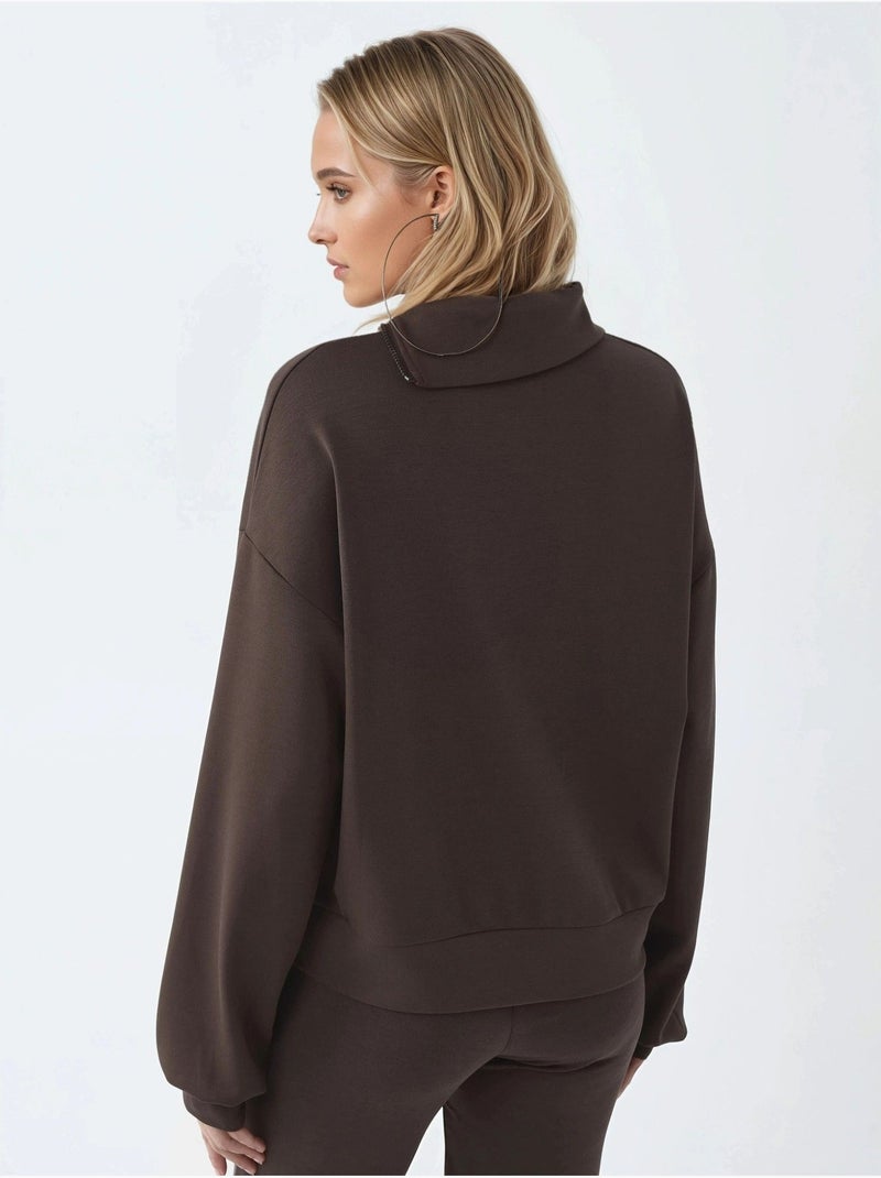 Sweat-shirt coupe décontractée à col zippé busem Marron foncé - Kiabi
