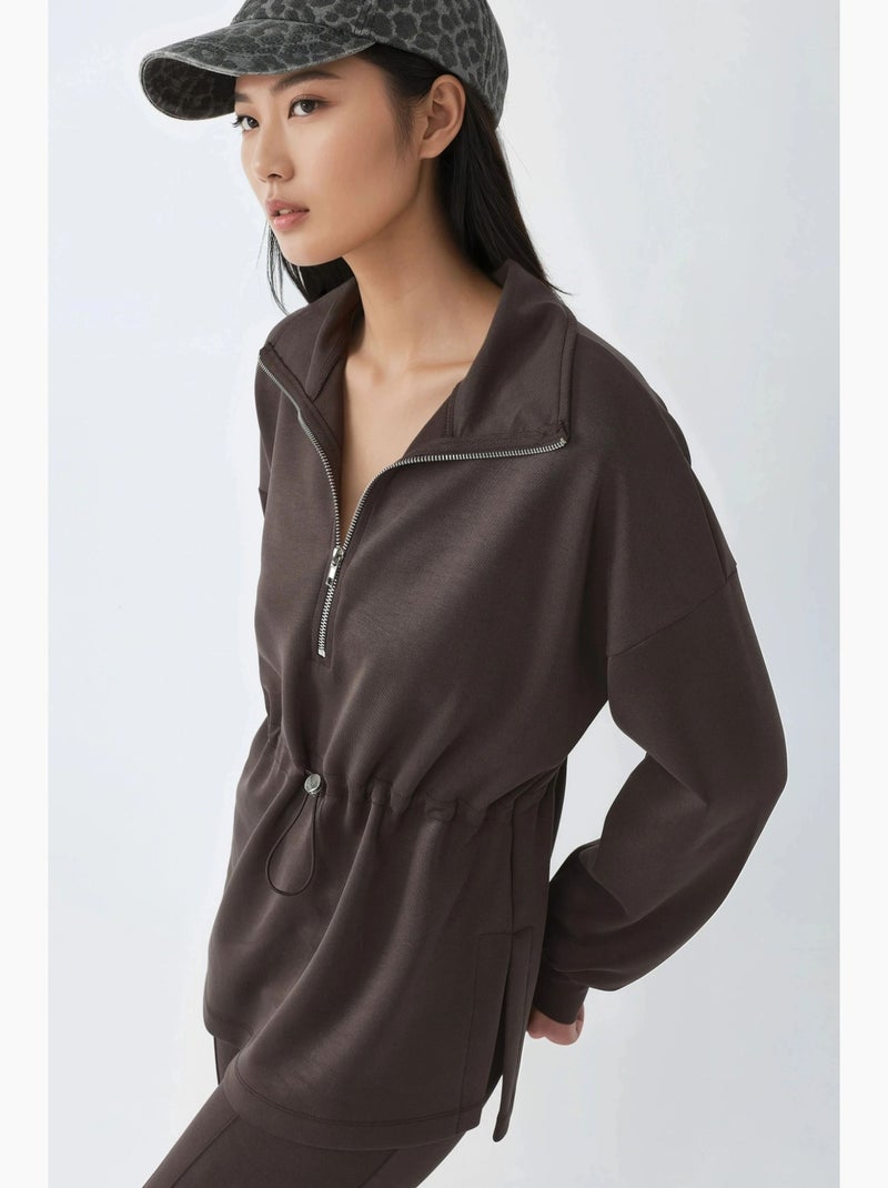 Sweat-shirt coupe décontractée à col zippé busem Marron foncé - Kiabi