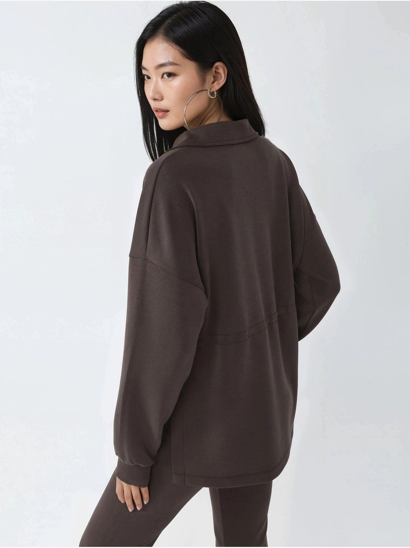 Sweat-shirt coupe décontractée à col zippé busem Marron foncé - Kiabi