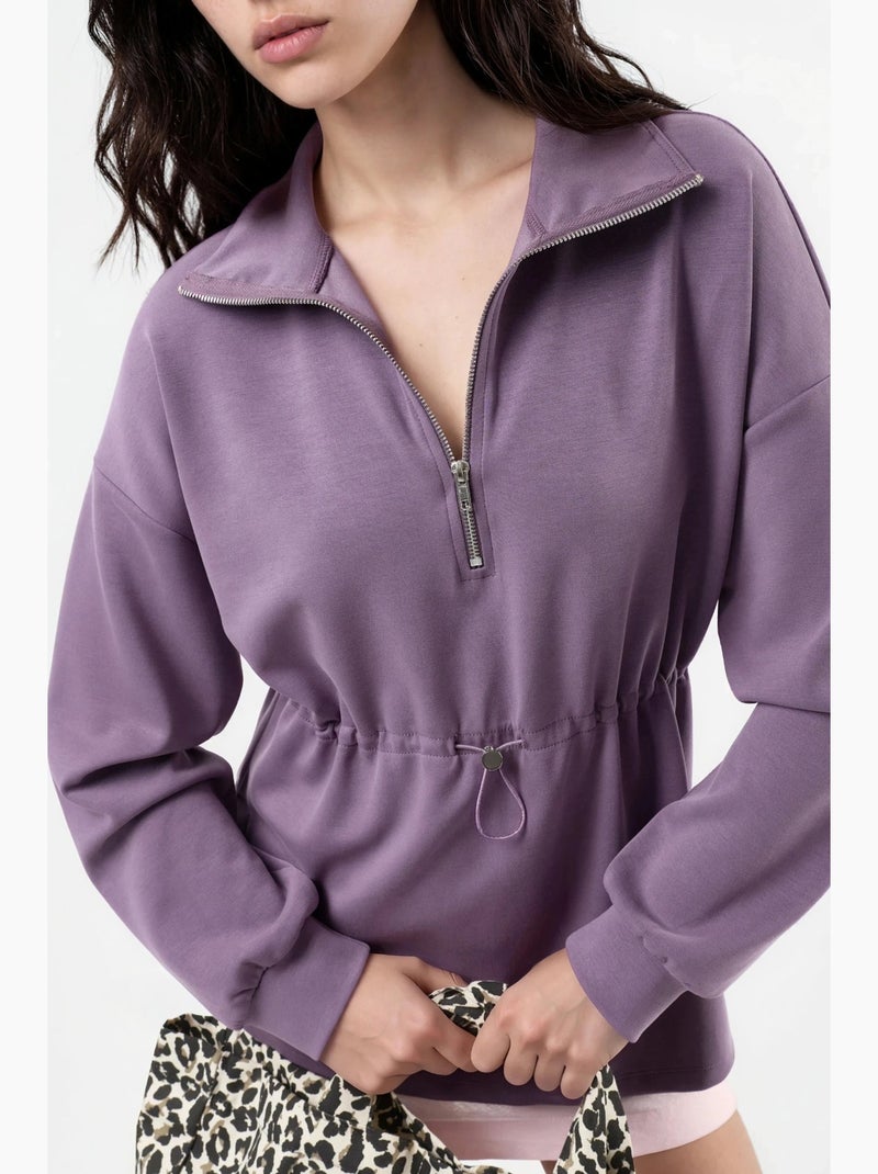 Sweat-shirt coupe décontractée à col zippé busem Mauve - Kiabi