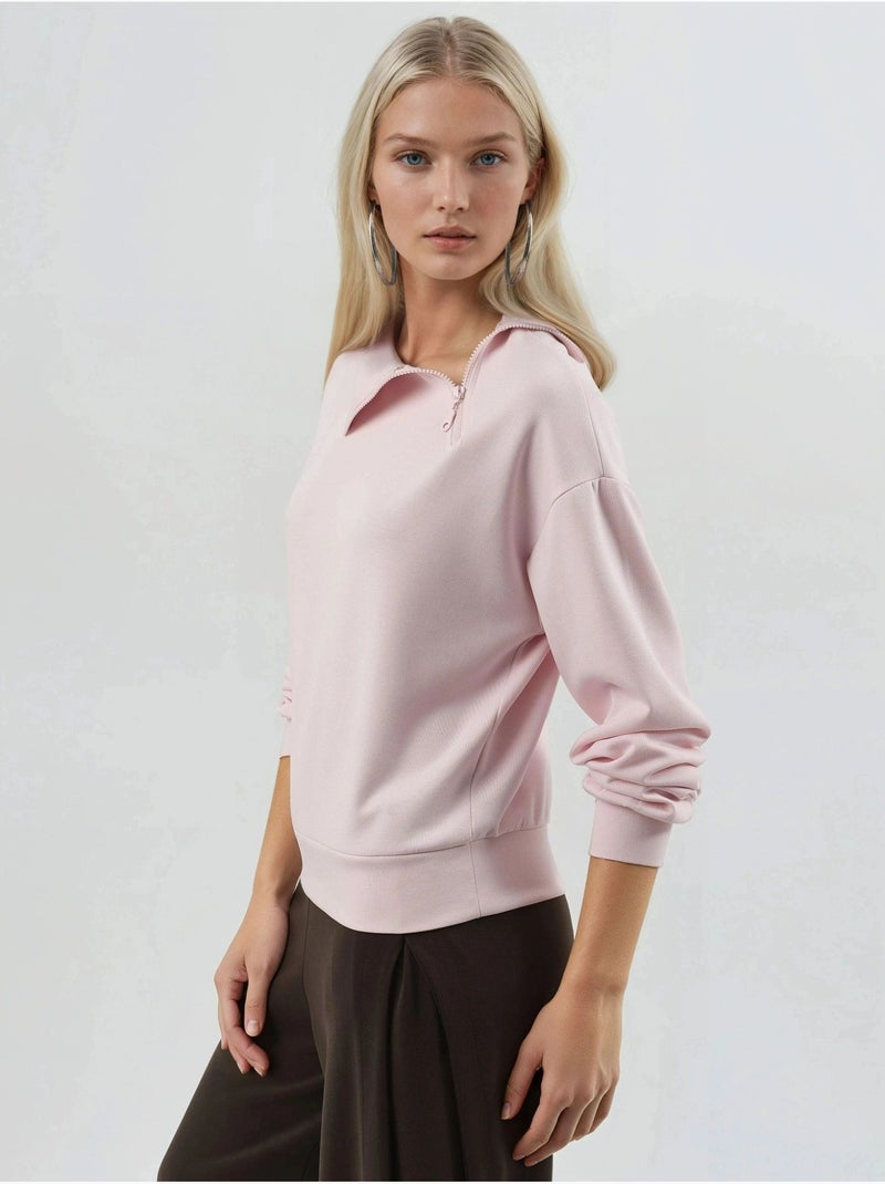 Sweat-shirt coupe décontractée à col zippé busem Rose pâle - Kiabi