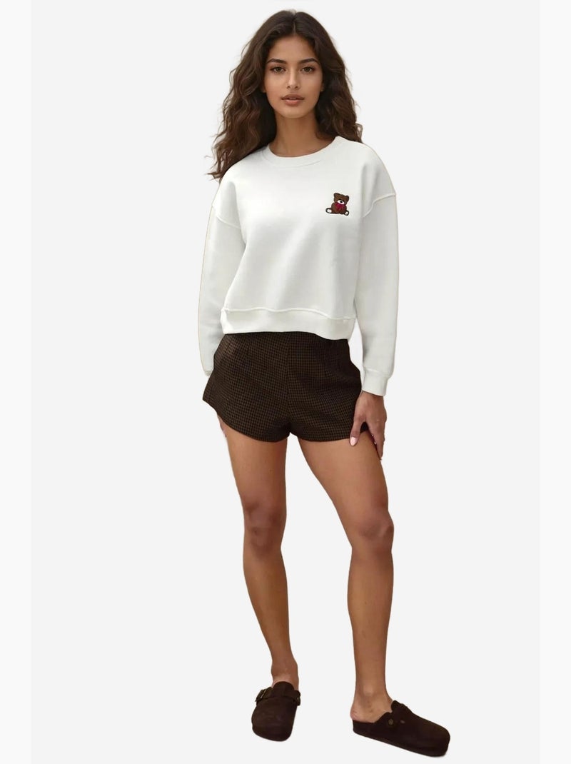 Sweat-shirt en coton brodé coupe décontractée hiccup Blanc cassé - Kiabi