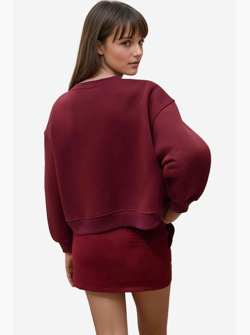 Sweat-shirt en coton brodé coupe décontractée hiccup Rouge bordeaux - Kiabi