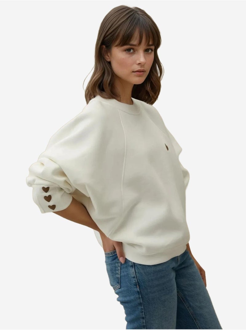 Sweat-shirt en coton brodé hiccup Blanc cassé - Kiabi