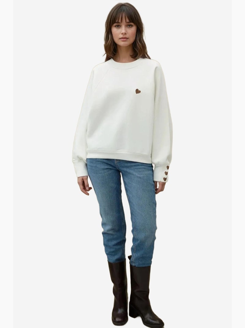 Sweat-shirt en coton brodé hiccup Blanc cassé - Kiabi