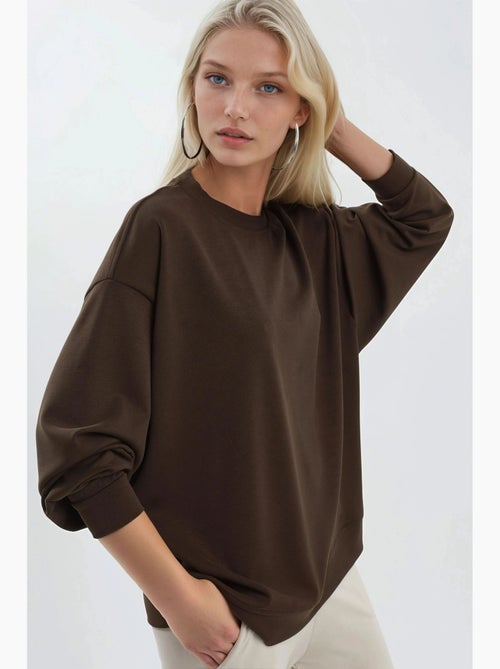 Sweat-shirt en maille à col rond coupe décontractée busem - Kiabi