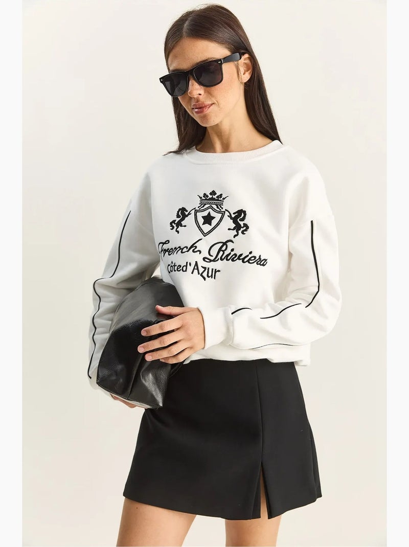 Sweat-shirt en maille à col rond élastique lucci Ivoire - Kiabi