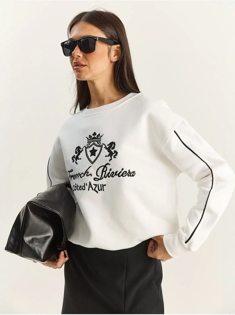 Sweat-shirt en maille à col rond élastique lucci Ivoire - Kiabi