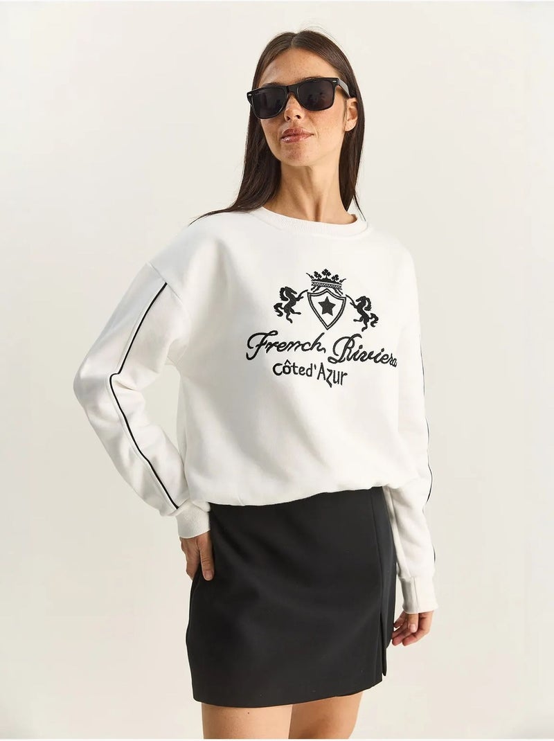 Sweat-shirt en maille à col rond élastique lucci Ivoire - Kiabi