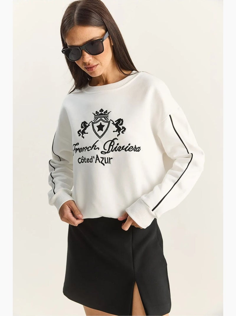 Sweat-shirt en maille à col rond élastique lucci Ivoire - Kiabi