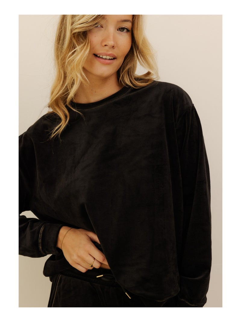 Sweat-shirt en velours charlotte Noir - Kiabi