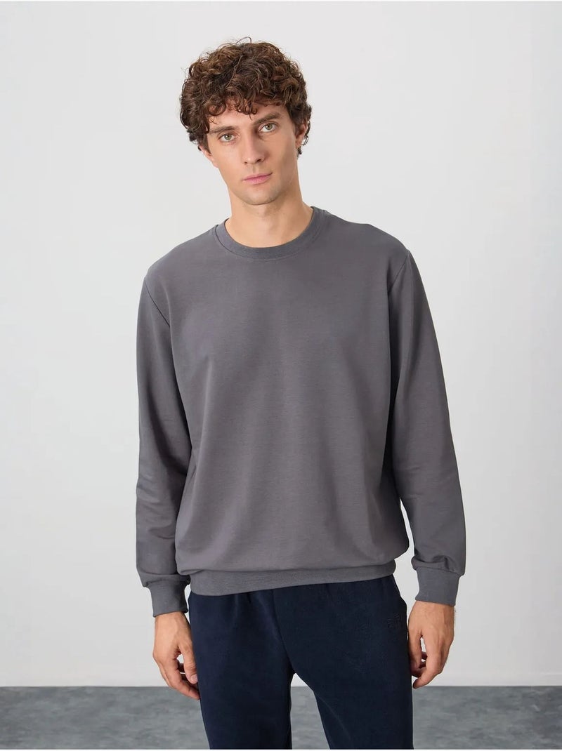 Sweat-shirt homme col rond uni tommy Gris Noir - Kiabi
