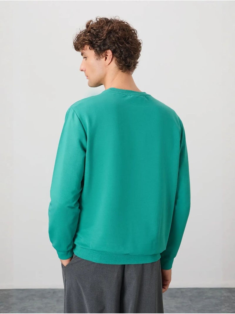 Sweat-shirt homme col rond uni tommy Vert émeraude - Kiabi