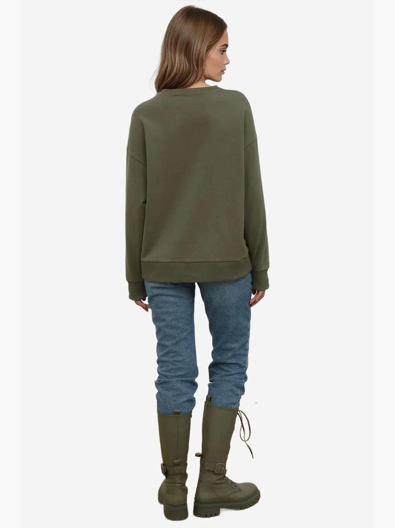 Sweat-shirt imprimé à col ras du cou et coupe décontractée hiccup Kaki - Kiabi