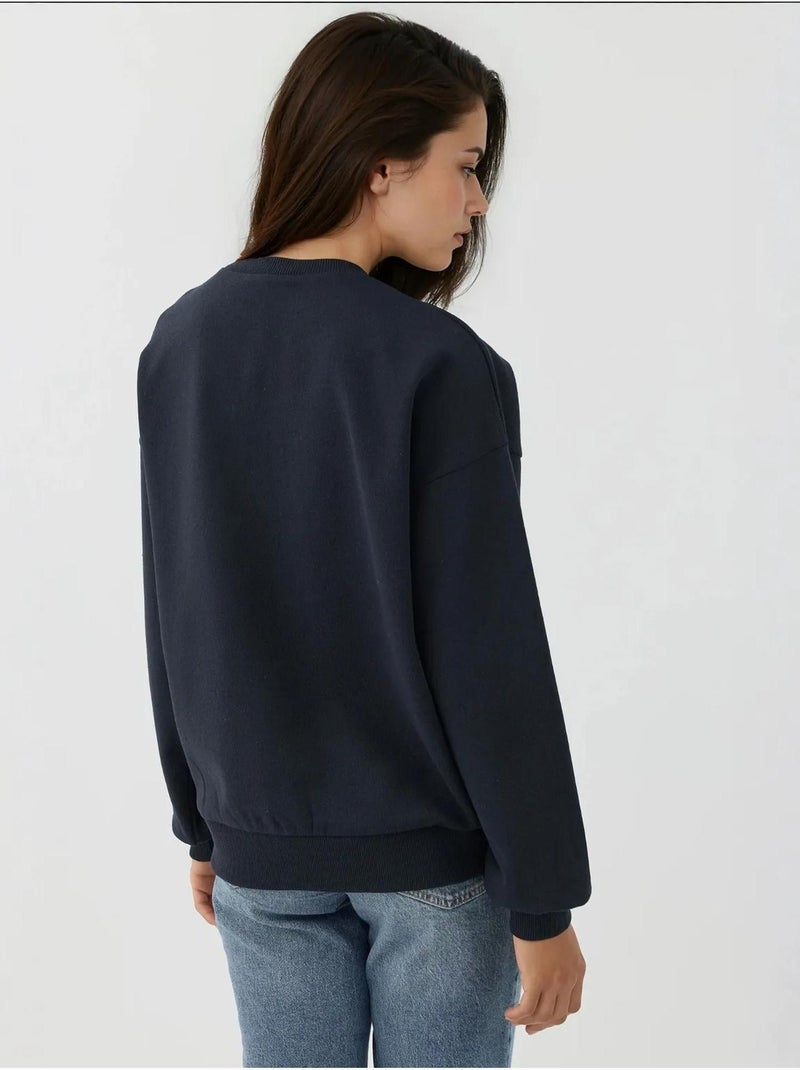 Sweat-shirt imprimé à col ras du cou et manches longues hiccup Bleu marine - Kiabi