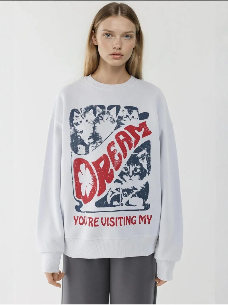 Sweat-shirt imprimé à col rond hiccup Blanc cassé - Kiabi