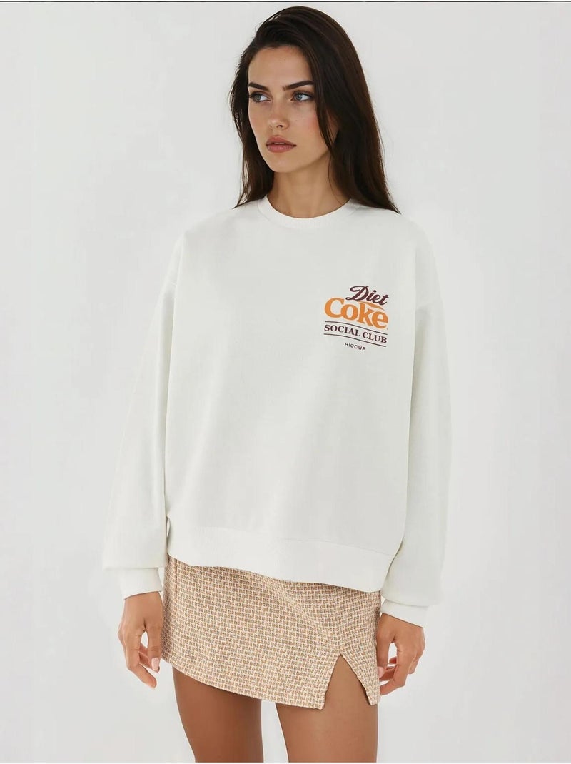 Sweat-shirt imprimé à col rond hiccup Blanc cassé - Kiabi