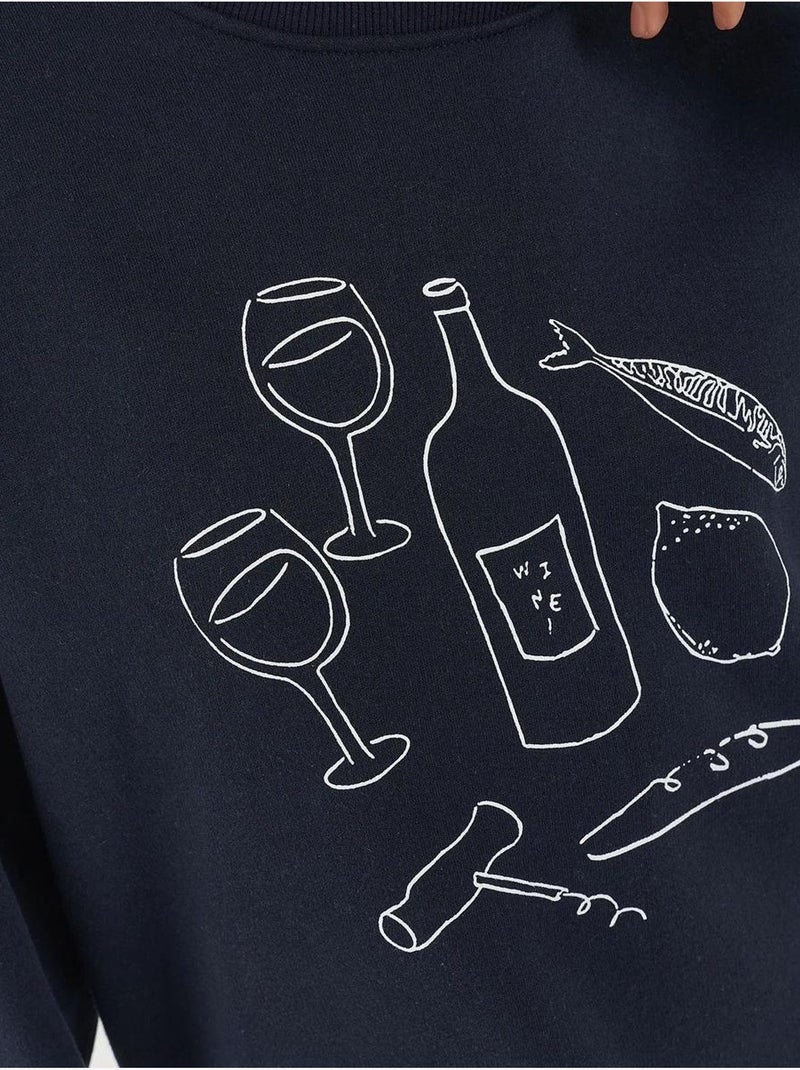 Sweat-shirt imprimé à col rond hiccup Bleu foncé - Kiabi