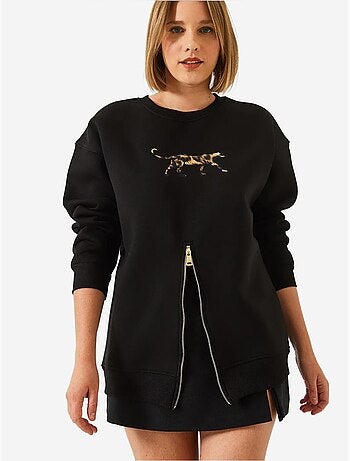 Sweat-shirt imprimé léopard à triple fil brossé et fermeture éclair sur le devant lucci