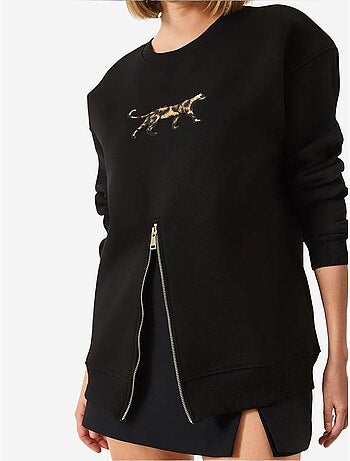 Sweat-shirt imprimé léopard à triple fil brossé et fermeture éclair sur le devant lucci