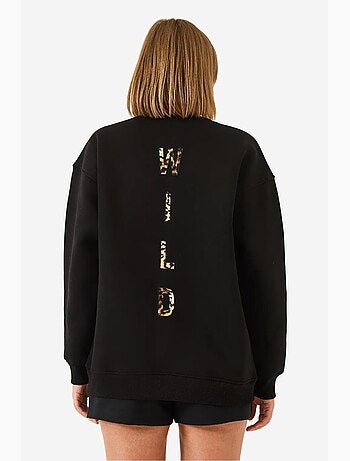 Sweat-shirt imprimé léopard à triple fil brossé et fermeture éclair sur le devant lucci