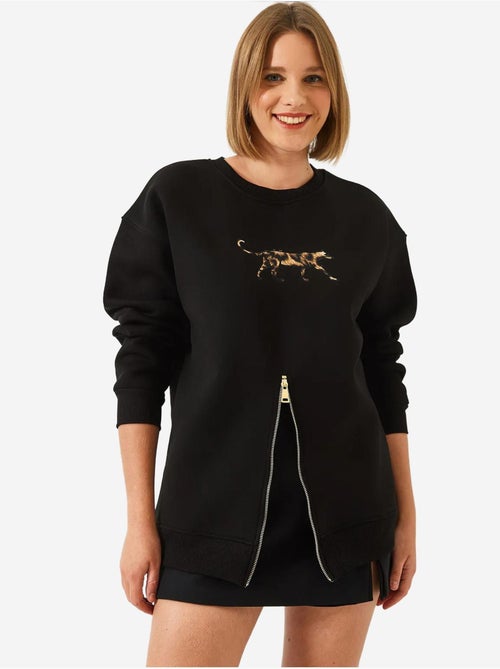Sweat-shirt imprimé léopard à triple fil brossé et fermeture éclair sur le devant lucci - Kiabi Sweat-shirt imprimé léopard à triple fil brossé et fermeture éclair sur le devant lucci - Kiabi