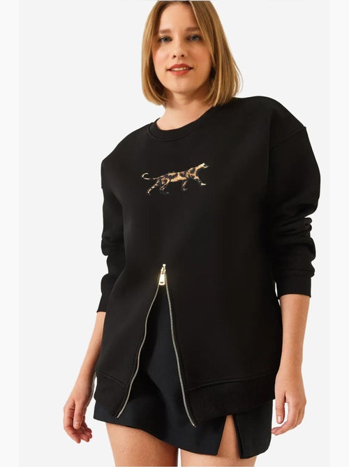 Sweat-shirt imprimé léopard à triple fil brossé et fermeture éclair sur le devant lucci - Kiabi Sweat-shirt imprimé léopard à triple fil brossé et fermeture éclair sur le devant lucci - Kiabi